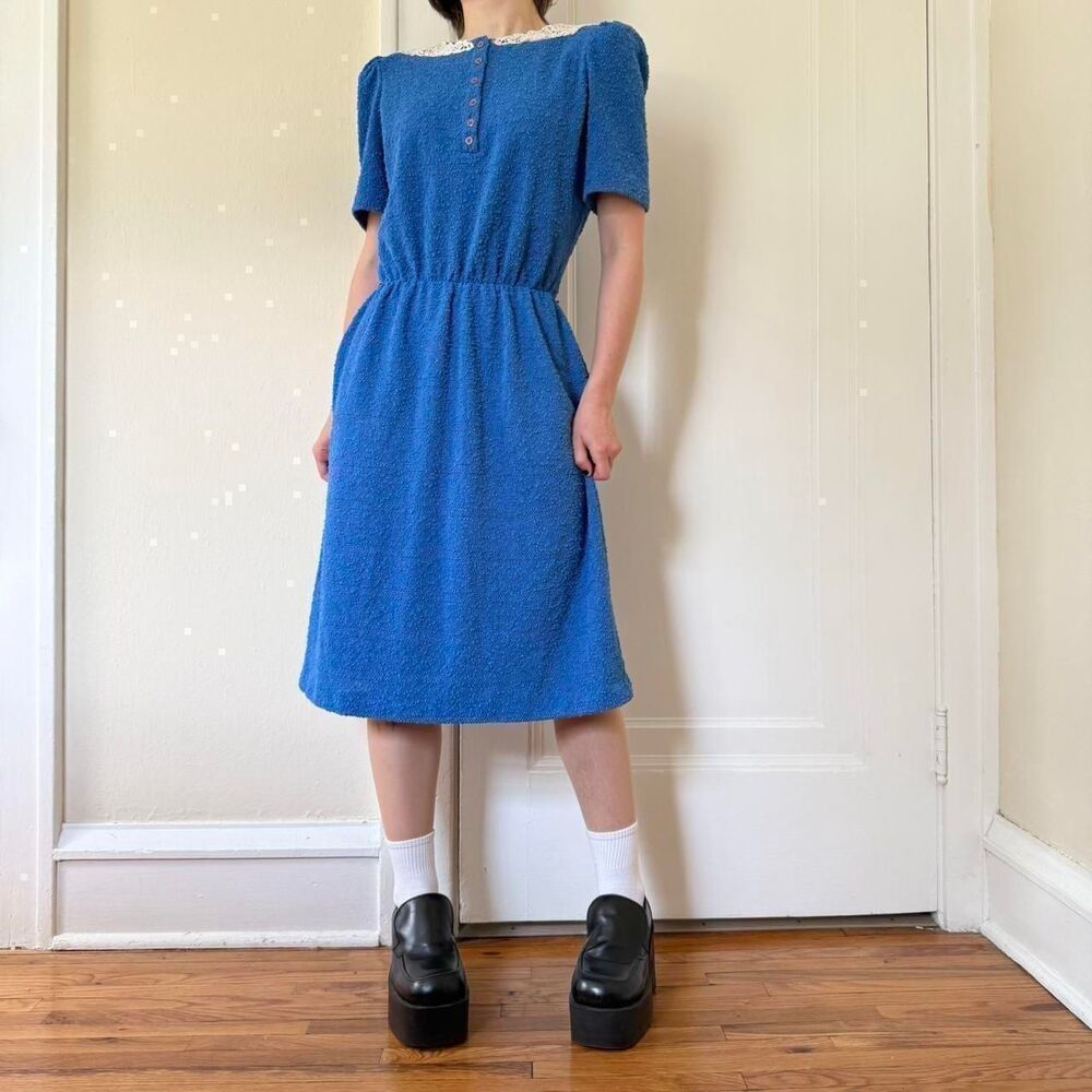 Leslie-fay Women's Blue and Cream Dress